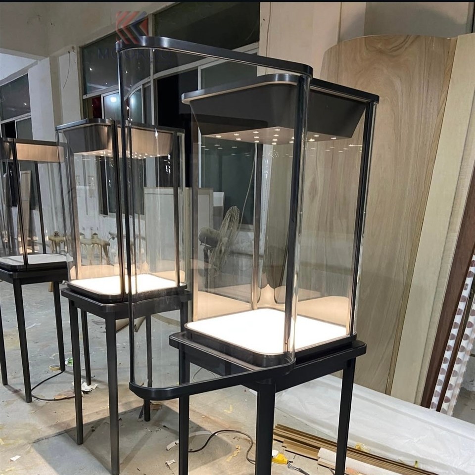 MOOKOO Luxury Curved Glass Display Pedestal suppliers