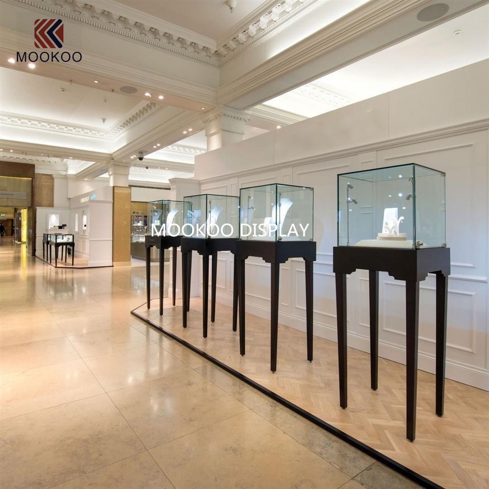 ElysianPedestal: Artisan - Carved Timber & Ultra - Clear Glass Jewelry Showcase best