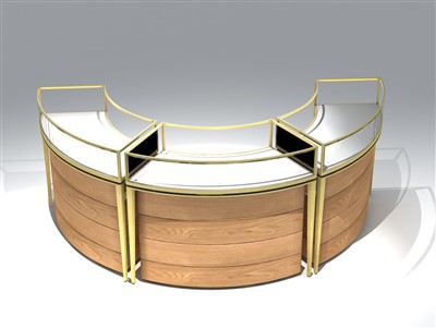 Arcadian Luxe modulaarne kumer juveelivitriin kihilise tammepaneelide ja kullatud metallraamiga