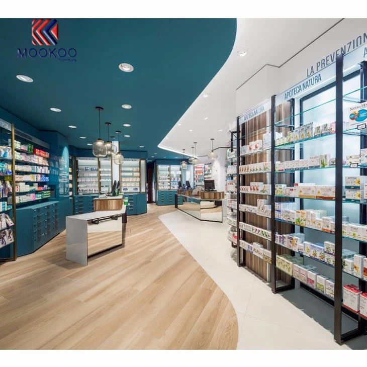 Farmacia Shop Cashier Counter Display Shelves Design