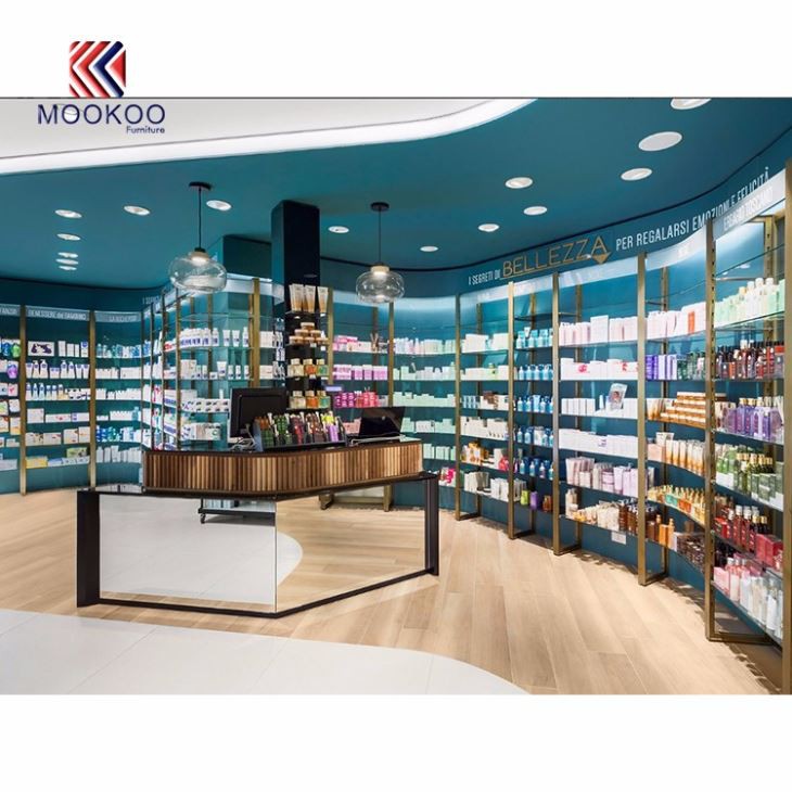 Farmacia Shop Cashier Counter Display Shelves Design