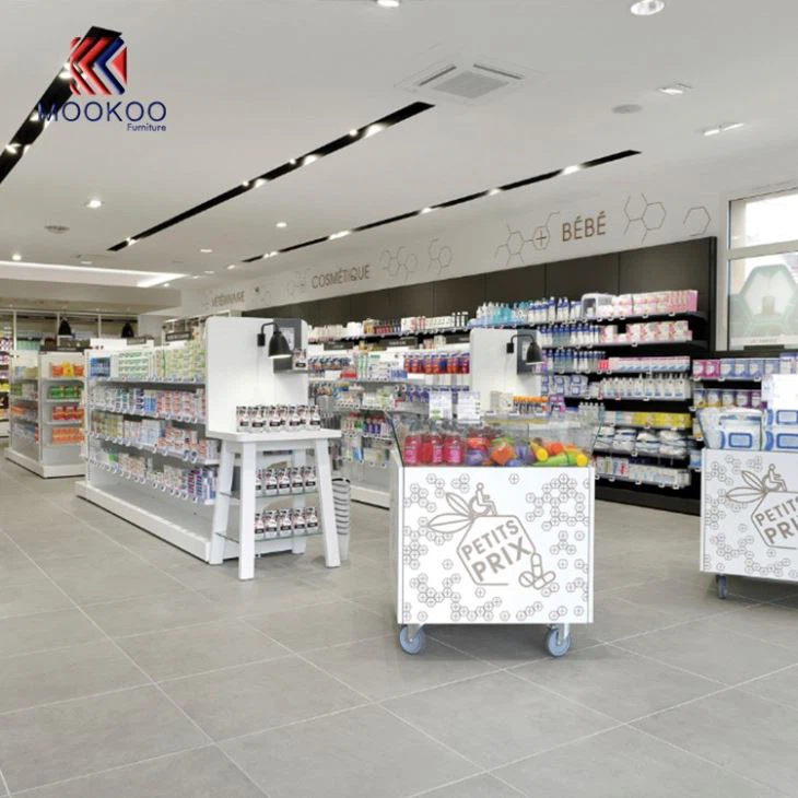 Wooden Pharmacy Flagship Shop Display Showcase